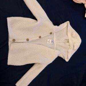 Cozy White Knit Hooded Baby Cardigan